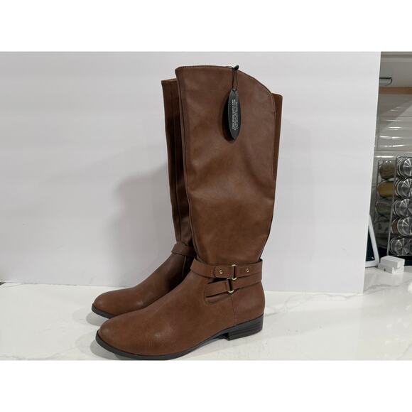 Style & Co Brown Knee High Riding Boots Buckle Strap Faux Leather Classic 6.5 M - Picture 2 of 13